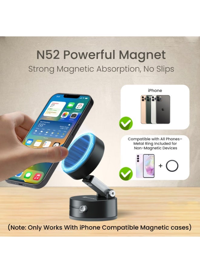 بورترونيكس Portronics Hold X Magnetic Vacuum Suction Mobile Holder, Multiple Angle Adjustment, Retractable, Strong Magnetic Attachment, Compatible with iPhone & Android Phone for Car, Desk, Mirror, Glass(Black) - Image 5